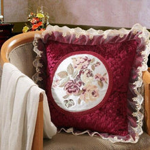 Load image into Gallery viewer, European flower embroidery lace cushion